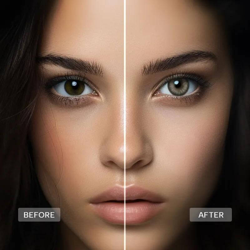 Display of Changes Before and After Wearing Colored Contact Lenses
