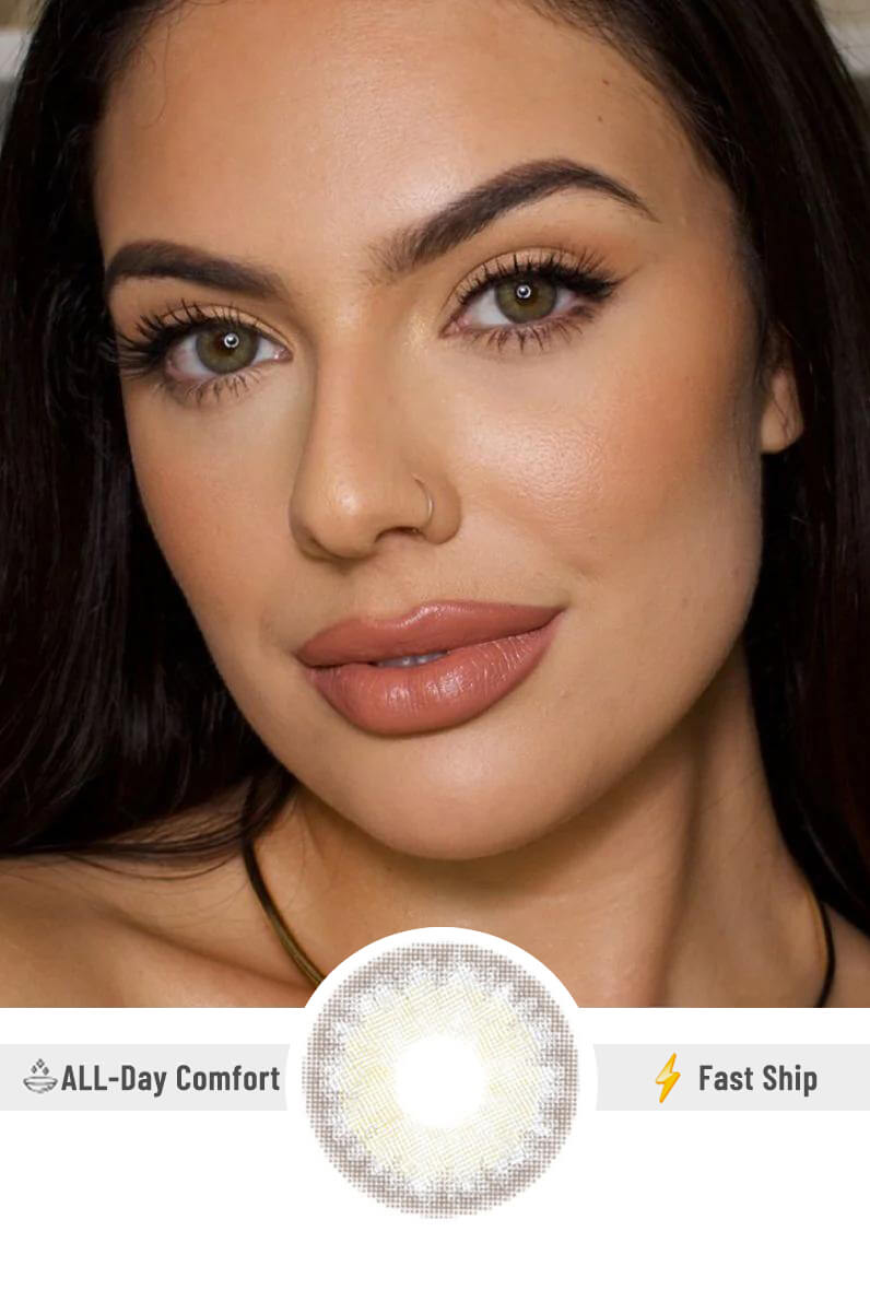 Nude-Beige Lipstick & Gray Colored Lenses Match