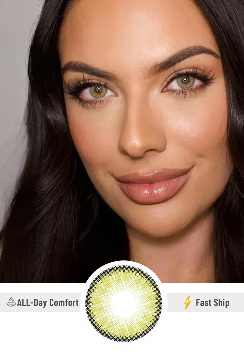 Pink Nude Lipstick & Green Colored Lenses Match